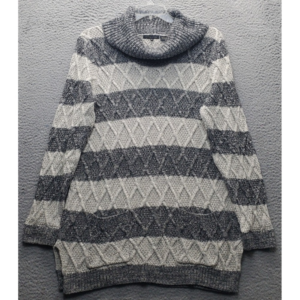 Jeanne Pierre Tunic Sweater Womens‎ XL Multi Striped Cable Knit Turtleneck Slit